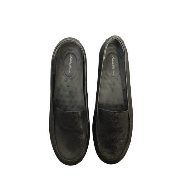 Eddie Bauer Women's Size 11 Black Leather Mocassin‎ Style Slip-on Flats - Picture 1 of 7